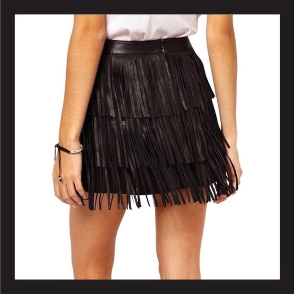 Zara Basic Fringed Leather Skirt - Picture 2 of 12